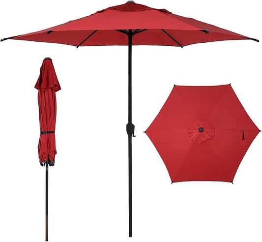 Abba Patio 9FT Lyon Outdoor Patio Umbrella Outdoor Table Umbrella with Push Button Tilt and Crank Market Umbrella 6 Sturdy Ribs UV Protection Waterproof for Garden Deck Backyard Pool，Red