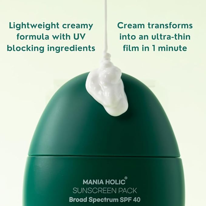 MANIA HOLIC Korean Sunscreen for Face SPF 40, No White Cast, Lightweight & Matte Finish, Makeup Primer, Non-Greasy Formula, Broad Spectrum UV Protection, Pore-Friendly, Korean Skincare,1.76 fl oz