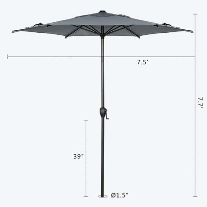 Abba Patio 7.5FT Lyon Outdoor Patio Umbrella Outdoor Table Umbrella with Push Button Tilt and Crank Market Umbrella 6 Sturdy Ribs UV Protection Waterproof for Garden Deck Backyard Pool Grey
