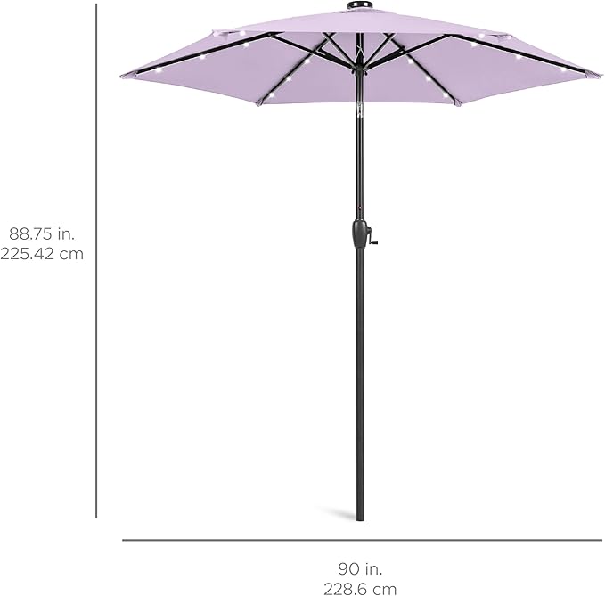 Best Choice Products 7.5ft Outdoor Solar Market Table Patio Umbrella for Deck, Pool w/Tilt, Crank, LED Lights - Lavender