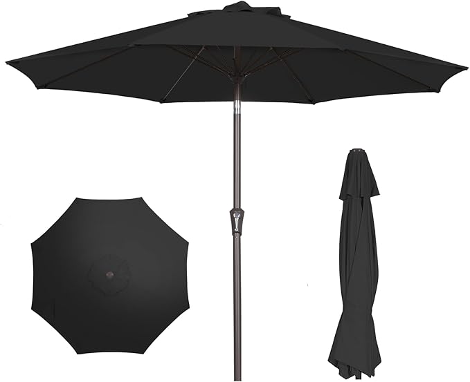 PatioKingdom 9FT Patio Outdoor Umbrella-UPF 50+ Sun Shade with Wind Vent, Push-Button Tilt & Smooth Crank Lift, Rust-Resistant Fiberglass Frame for Garden, Backyard,Yard