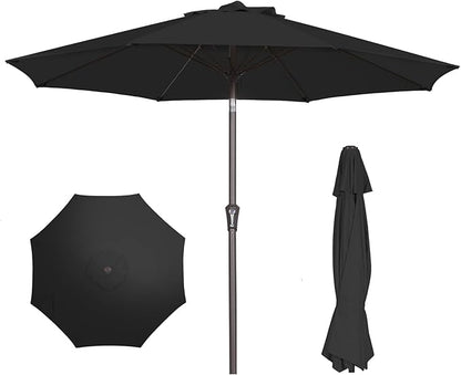 PatioKingdom 9FT Patio Outdoor Umbrella-UPF 50+ Sun Shade with Wind Vent, Push-Button Tilt & Smooth Crank Lift, Rust-Resistant Fiberglass Frame for Garden, Backyard,Yard