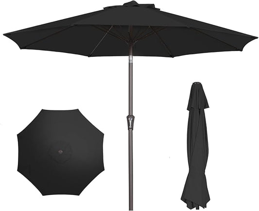 PatioKingdom 9FT Patio Outdoor Umbrella-UPF 50+ Sun Shade with Wind Vent, Push-Button Tilt & Smooth Crank Lift, Rust-Resistant Fiberglass Frame for Garden, Backyard,Yard
