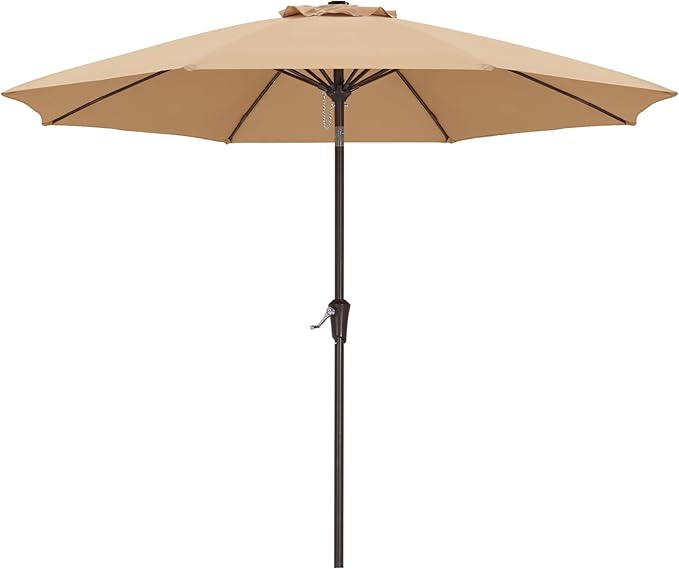 ABCCANOPY 10FT Patio Umbrella, Waterproof Table Umbrella with Push Button Tilt and Crank, 8 Ribs UV Protection Pool Umbrella for Garden, Lawn, Deck & Backyard (Khaki)