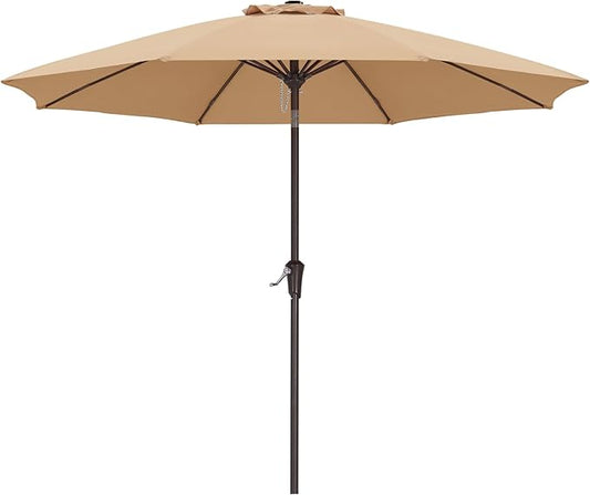 ABCCANOPY 10FT Patio Umbrella, Waterproof Table Umbrella with Push Button Tilt and Crank, 8 Ribs UV Protection Pool Umbrella for Garden, Lawn, Deck & Backyard (Khaki)