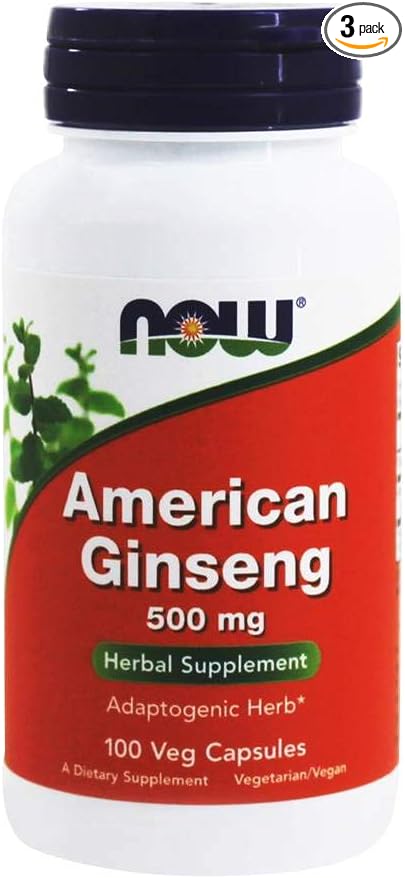 NOW Foods American Ginseng, 100 Capsules, 500 mg (Pack of 3)