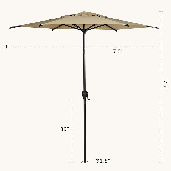Abba Patio 7.5FT Lyon Outdoor Patio Umbrella Outdoor Table Umbrella with Push Button Tilt and Crank Market Umbrella 6 Sturdy Ribs UV Protection Waterproof for Garden Deck Backyard Pool Tan