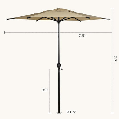 Abba Patio 7.5FT Lyon Outdoor Patio Umbrella Outdoor Table Umbrella with Push Button Tilt and Crank Market Umbrella 6 Sturdy Ribs UV Protection Waterproof for Garden Deck Backyard Pool Tan
