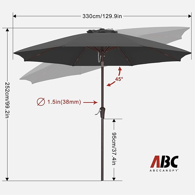 ABCCANOPY 11FT Patio Umbrella, Outdoor Waterproof Table Umbrella with Push Button Tilt and Crank, 8 Ribs UV Protection Pool Umbrella for Garden, Lawn, Deck & Backyard (Dark Gray)