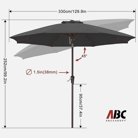 ABCCANOPY 11FT Patio Umbrella, Outdoor Waterproof Table Umbrella with Push Button Tilt and Crank, 8 Ribs UV Protection Pool Umbrella for Garden, Lawn, Deck & Backyard (Dark Gray)