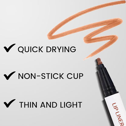 2Pcs Longwear Liquid Lip Liner Stain Marker Pen Set Long Lasting Waterproof, Mocha Light Nude Brown Matte Permanent 24 Hour Lip Liner and Lipstick Combo Color Stay Lipliner All Day Lip Stains peel off