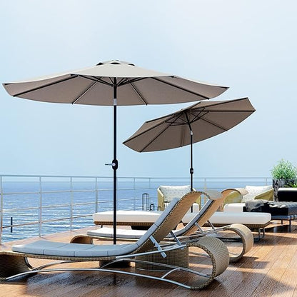 Greesum 9FT Patio Umbrella with Push Button Tilt and Crank, Outdoor Table Umbrella with 8 Sturdy Ribs, Market Table Parasol for Garden, Lawn, Backyard & Pool, Without Base, Gray