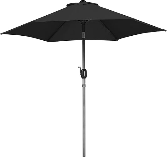 Yaheetech 7.5FT Patio Umbrella Outdoor Table Umbrella Canopy Market Umbrella with Push Button Tilt & Crank for Garden/Lawn/Deck/Backyard/Pool, 6 Ribs, Black