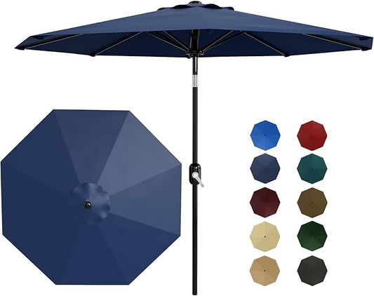 9Ft Patio Umbrella - 8 Sturdy Ribs Outdoor Table Umbrella with Crank Lift & Push Button Tilt - Market Umbrella for Pool, Deck, Yard, Garden - Navy Blue