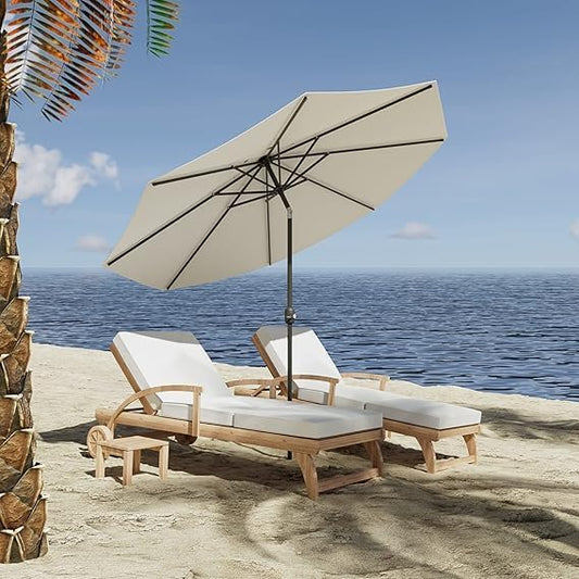 Greesum 9FT Patio Umbrella with Push Button Tilt and Crank, Outdoor Table Umbrella with 8 Sturdy Ribs, Market Table Parasol for Garden, Lawn, Backyard & Pool, Without Base, White