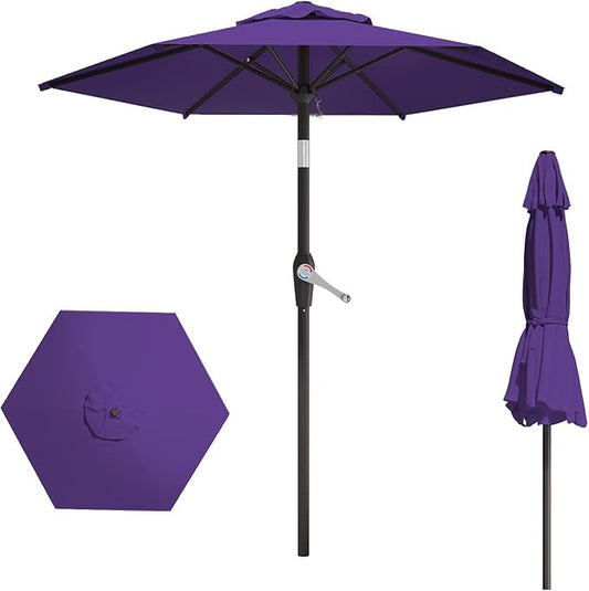 7.5FT Patio Umbrella Table Market Umbrella w/Tilt and Crank Heavy-Duty Round Outdoor Umbrellas for Garden, Deck, Backyard, Pool and Beach, Dark Purple