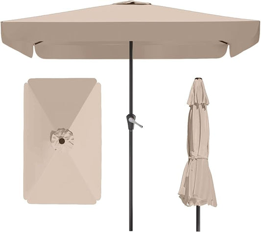 8 * 10FT Rectangular Patio Umbrella Table Market Umbrella w/Crank Outdoor Umbrellas for Garden, Deck, Backyard, Pool and Beach, Beige