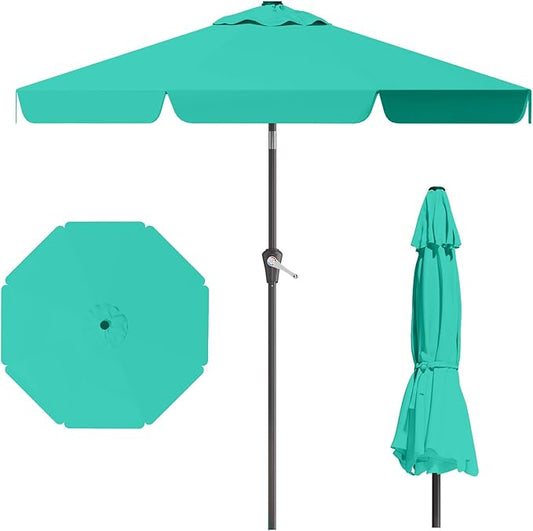9FT Patio Umbrella Table Market Umbrella w/Tilt and Crank Outdoor Umbrellas for Garden, Deck, Backyard, Pool and Beach, Cerulean
