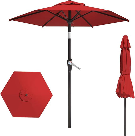 7.5FT Patio Umbrella Table Market Umbrella w/Tilt and Crank Heavy-Duty Round Outdoor Umbrellas for Garden, Deck, Backyard, Pool and Beach, Red