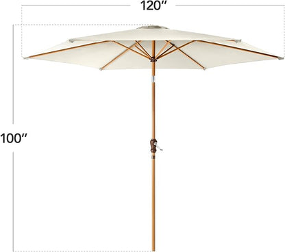 Best Choice Products 10ft Market Umbrella, Outdoor Sun Shade for Backyard, Deck, Poolside, Table w/Woodgrain Pattern, Easy Tilt & Crank - Ivory
