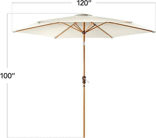 Best Choice Products 10ft Market Umbrella, Outdoor Sun Shade for Backyard, Deck, Poolside, Table w/Woodgrain Pattern, Easy Tilt & Crank - Ivory
