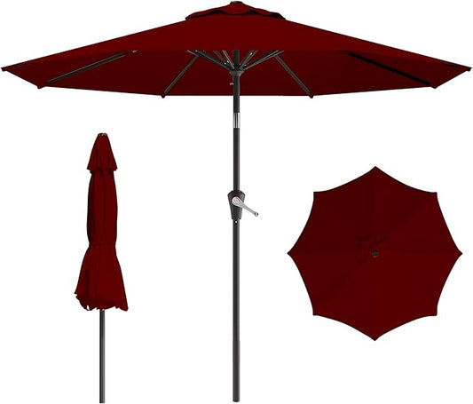 9 FT Patio Umbrella for Outdoor, Outdoor Umbrella with Push Button Tilt and Crank, Outdoor Patio Umbrellas with 8 Sturdy Ribs for Market, Garden, Deck, Backyard, Pool (Burgundy)