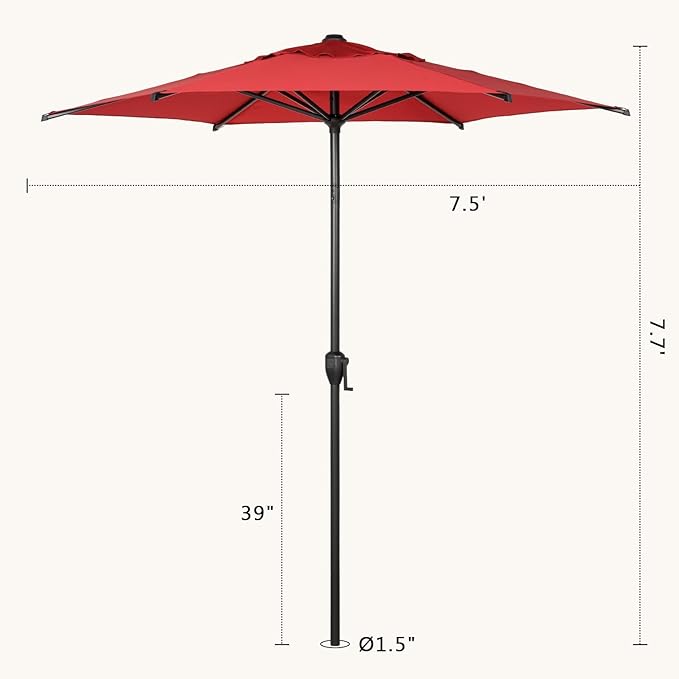 Abba Patio 7.5FT Lyon Outdoor Patio Umbrella Outdoor Table Umbrella with Push Button Tilt and Crank Market Umbrella 6 Sturdy Ribs UV Protection Waterproof for Garden Deck Backyard Pool Dark Red