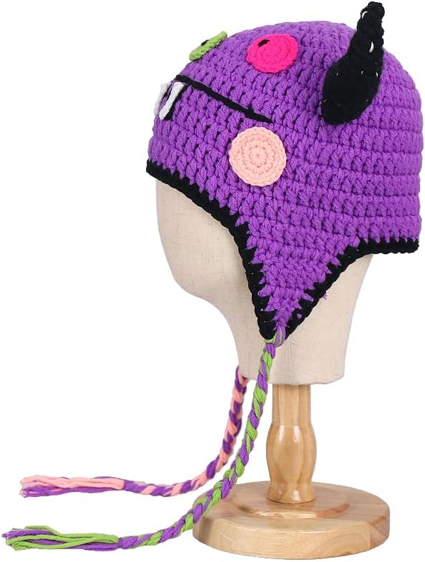 Girls Knitted Hat Women Kids Funny Monster Handmade Knitted Winter Beanie Hat with Ear Flap…