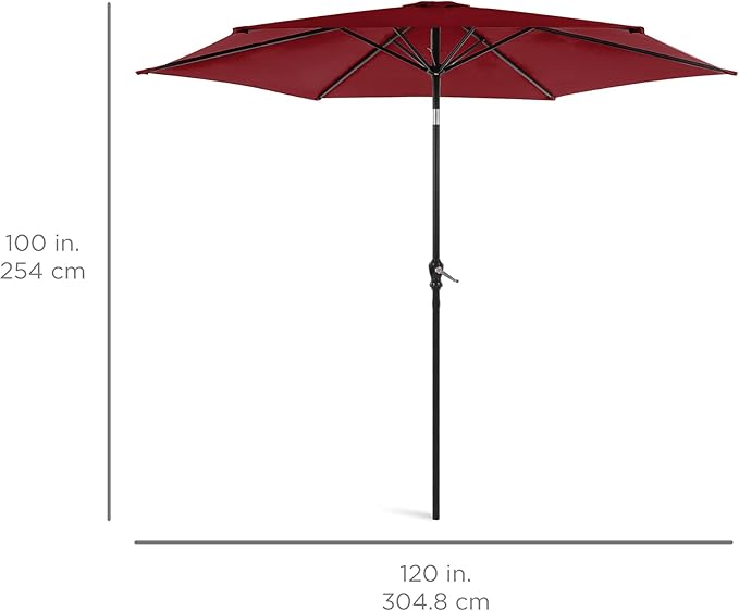 Best Choice Products 10ft Outdoor Steel Polyester Market Patio Umbrella w/Crank, Easy Push Button, Tilt, Table Compatible - Red
