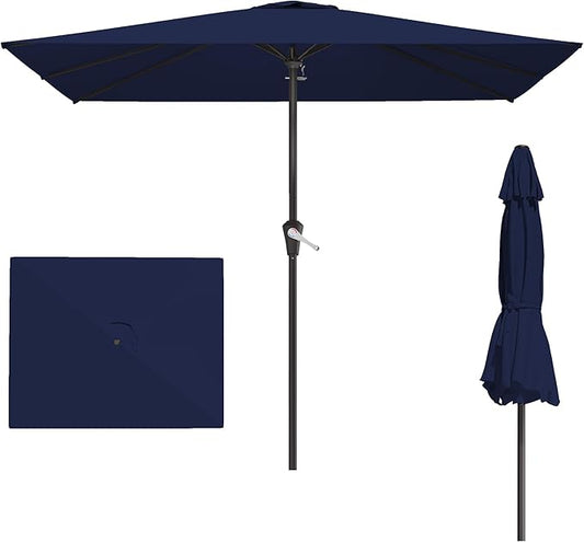 8' x 10' Rectangular Patio Umbrellas for Outdoor, Outdoor Table Umbrella, Large Outdoor Patio Umbrellas with 8 Sturdy Ribs for Market, Garden, Pool (Navy)