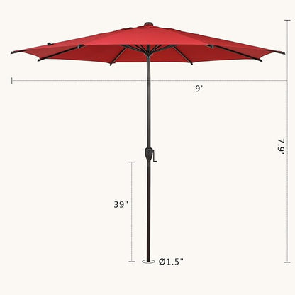 Abba Patio 9FT Lyon Outdoor Patio Umbrella Outdoor Table Umbrella with Push Button Tilt and Crank Market Umbrella 8 Sturdy Ribs UV Protection Waterproof for Garden Deck Backyard Pool Dark Red