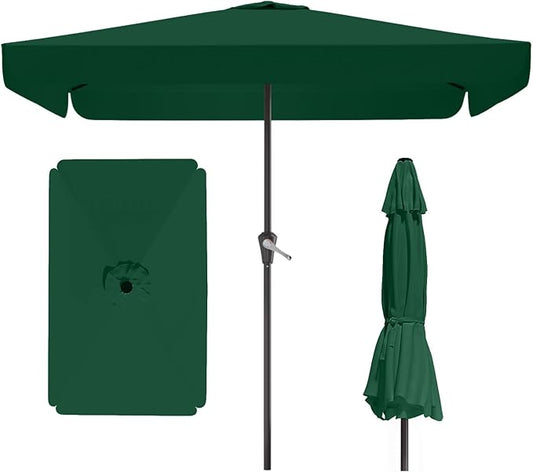 8 * 10FT Rectangular Patio Umbrella Table Market Umbrella w/Crank Outdoor Umbrellas for Garden, Deck, Backyard, Pool and Beach, Dark Green