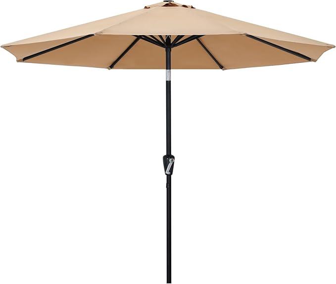 ABCCANOPY 9FT Outdoor Patio Umbrella, 8 Ribs Table Umbrella w/Crank for Easy Set Up, Suitable for Garden, Lawn, Deck & Backyard (Tan)