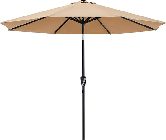 ABCCANOPY 10FT Patio Umbrella, Outdoor Waterproof Table Umbrella with Push Button Tilt and Crank, 8 Ribs UV Protection Pool Umbrella for Garden, Lawn, Deck & Backyard (Tan)