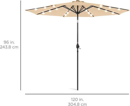 Best Choice Products 10ft Solar Polyester LED Lighted Patio Umbrella w/Tilt Adjustment and UV-Resistant Fabric - Sand
