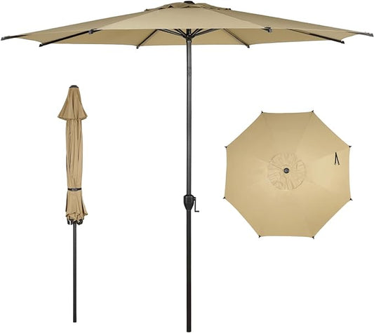Abba Patio 11FT Lyon Outdoor Patio Umbrella Outdoor Table Umbrella with Push Button Tilt and Crank Market Umbrella 8 Sturdy Ribs UV Protection Waterproof for Garden Deck Backyard Pool Tan