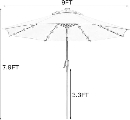 Sunnyglade 9' Solar LED Lighted Patio Umbrella with 8 Ribs/Tilt Adjustment and Crank Lift System (Navy Blue)