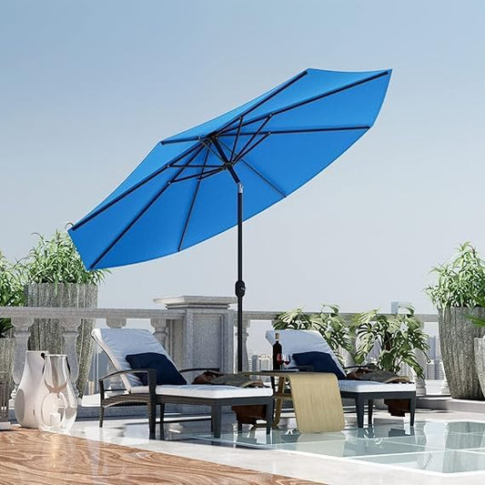 Greesum 9FT Patio Umbrella with Push Button Tilt and Crank, Outdoor Table Umbrella with 8 Sturdy Ribs, Market Table Parasol for Garden, Lawn, Backyard & Pool, Without Base, Light Blue
