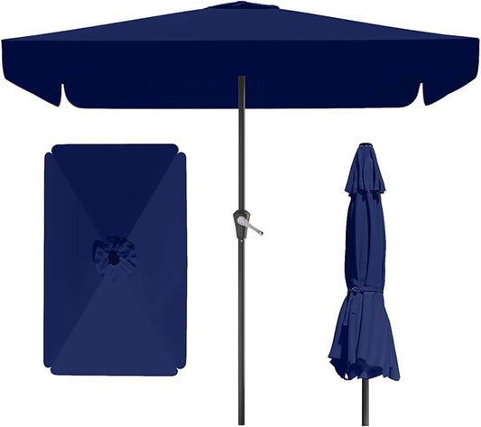 8 * 10FT Rectangular Patio Umbrella Table Market Umbrella w/Tilt and Crank Outdoor Umbrellas for Garden, Deck, Backyard, Pool and Beach, Navy