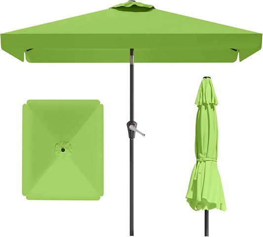 6.5 * 10FT Rectangular Patio Umbrella Table Market Umbrella w/Tilt and Crank Outdoor Umbrellas for Garden, Deck, Backyard, Pool and Beach, Apple Green