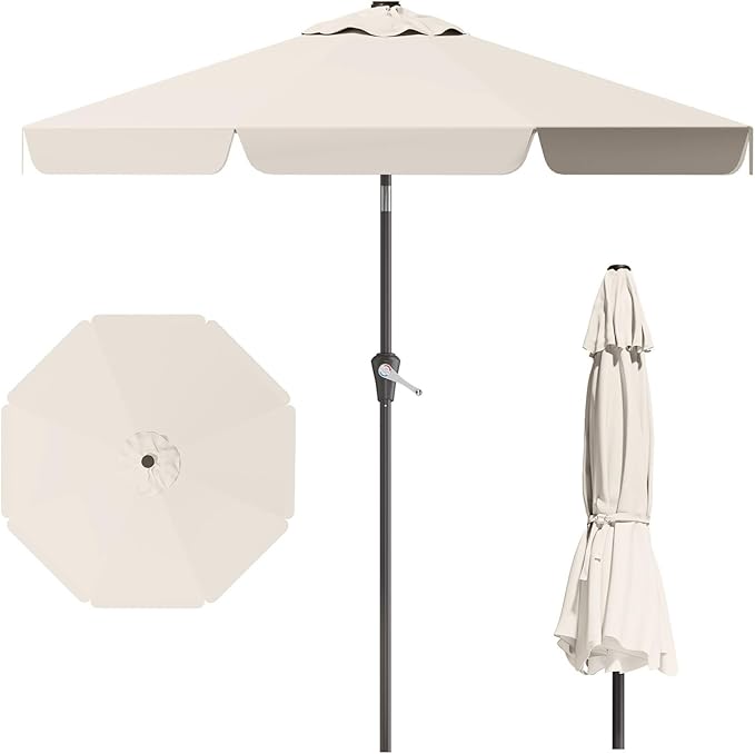 10FT Patio Umbrella Table Market Umbrella w/Tilt and Crank Outdoor Umbrellas for Garden, Deck, Backyard, Pool and Beach, Cream-White