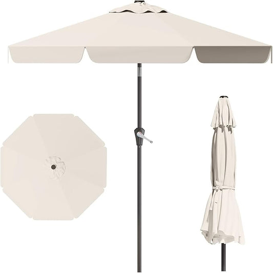 10FT Patio Umbrella Table Market Umbrella w/Tilt and Crank Outdoor Umbrellas for Garden, Deck, Backyard, Pool and Beach, Cream-White
