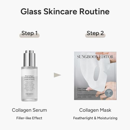 SUNGBOON EDITOR Deep Collagen Boost Set | Collagen Face Mask & Serum for Face, Real collagen 2,160,000ppb, Volufiline, Glass Skin, Skin Elasticity, Volumizing, Korean Skin Care, 37gx4ea & 1.01fl.oz