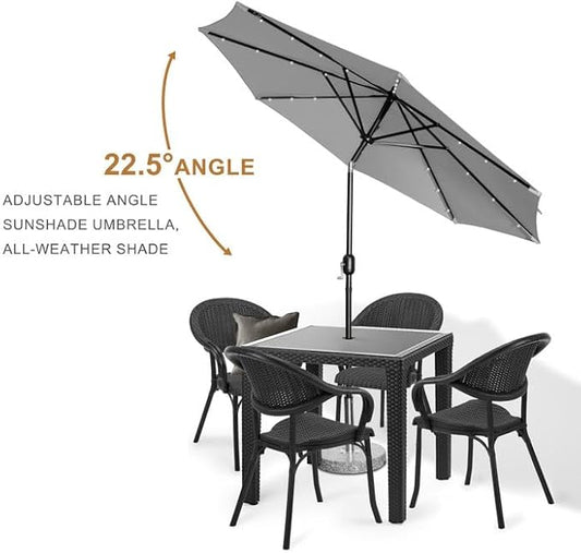9FT LED Patio Umbrella, Solar Outdoor Umbrellas with LED Lights, Deck Umbrella with Push Button Tilt and Crank, UV Protection Waterproof for Pool, Porch, Garden, Deck, Backyard. (Gay)