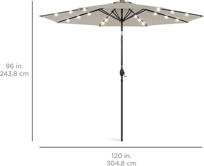 Best Choice Products 10ft Solar Polyester LED Lighted Patio Umbrella w/Tilt Adjustment and UV-Resistant Fabric - Beige