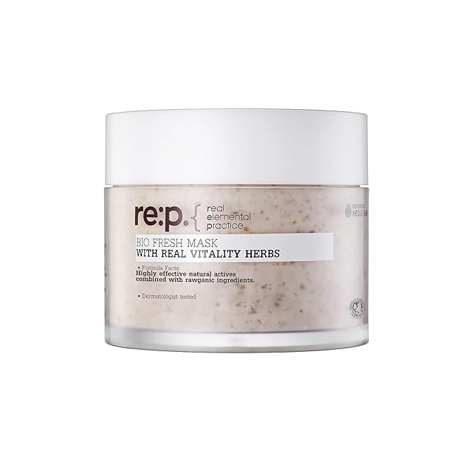 [K-Beauty] RE:P Fresh Vitality Herb Mask | Vegan Revitalizing Clay Mask Gentle Wash Off Exfoliating Face Mask w/Real Rose & Jasmine Flower 4.58 fl oz