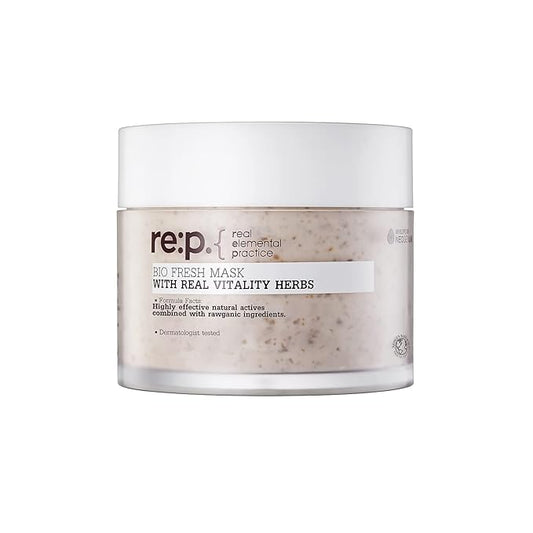 [K-Beauty] RE:P Fresh Vitality Herb Mask | Vegan Revitalizing Clay Mask Gentle Wash Off Exfoliating Face Mask w/Real Rose & Jasmine Flower 4.58 fl oz