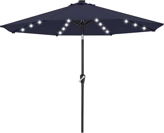 ABCCANOPY Durable Solar Led Patio Umbrellas with 32LED Lights 9FT (Navy Blue)