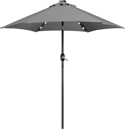 Yaheetech 7.5 ft Solar Patio Umbrella LED Lighted Umbrella with Tilt and Crank Lift System, Table Market Sunshade for Garden, Deck, Backyard, Pool and Beach, Grey