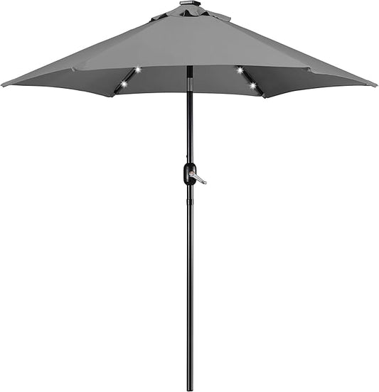 Yaheetech 7.5 ft Solar Patio Umbrella LED Lighted Umbrella with Tilt and Crank Lift System, Table Market Sunshade for Garden, Deck, Backyard, Pool and Beach, Grey